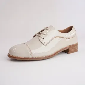 Alpopo Nude Patent Lace-up Flats