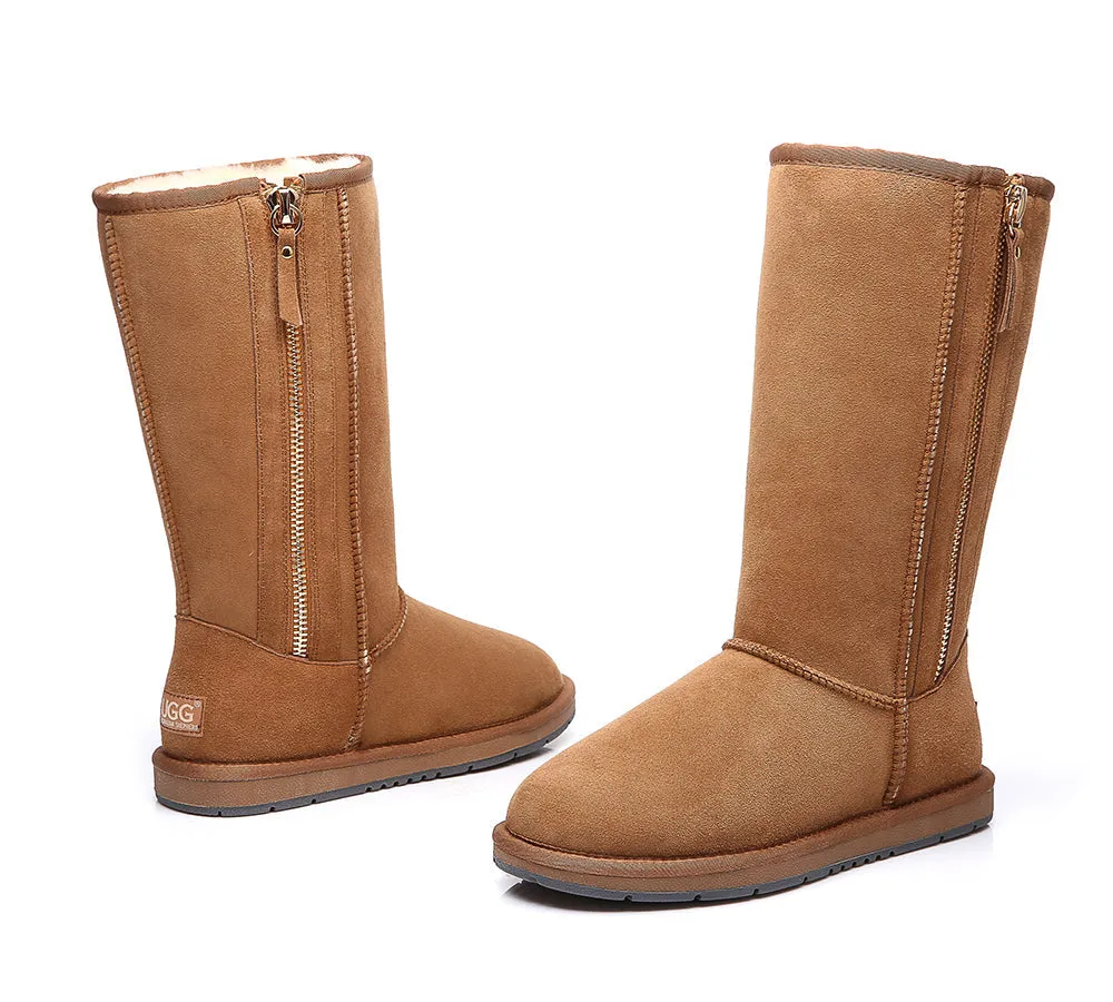 AUSTRALIAN SHEPHERD® UGG Boots Double Face Sheepskin Wool Tall Side Zip