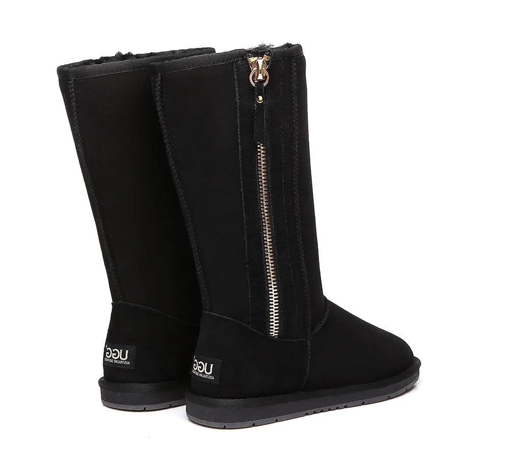 AUSTRALIAN SHEPHERD® UGG Boots Double Face Sheepskin Wool Tall Side Zip