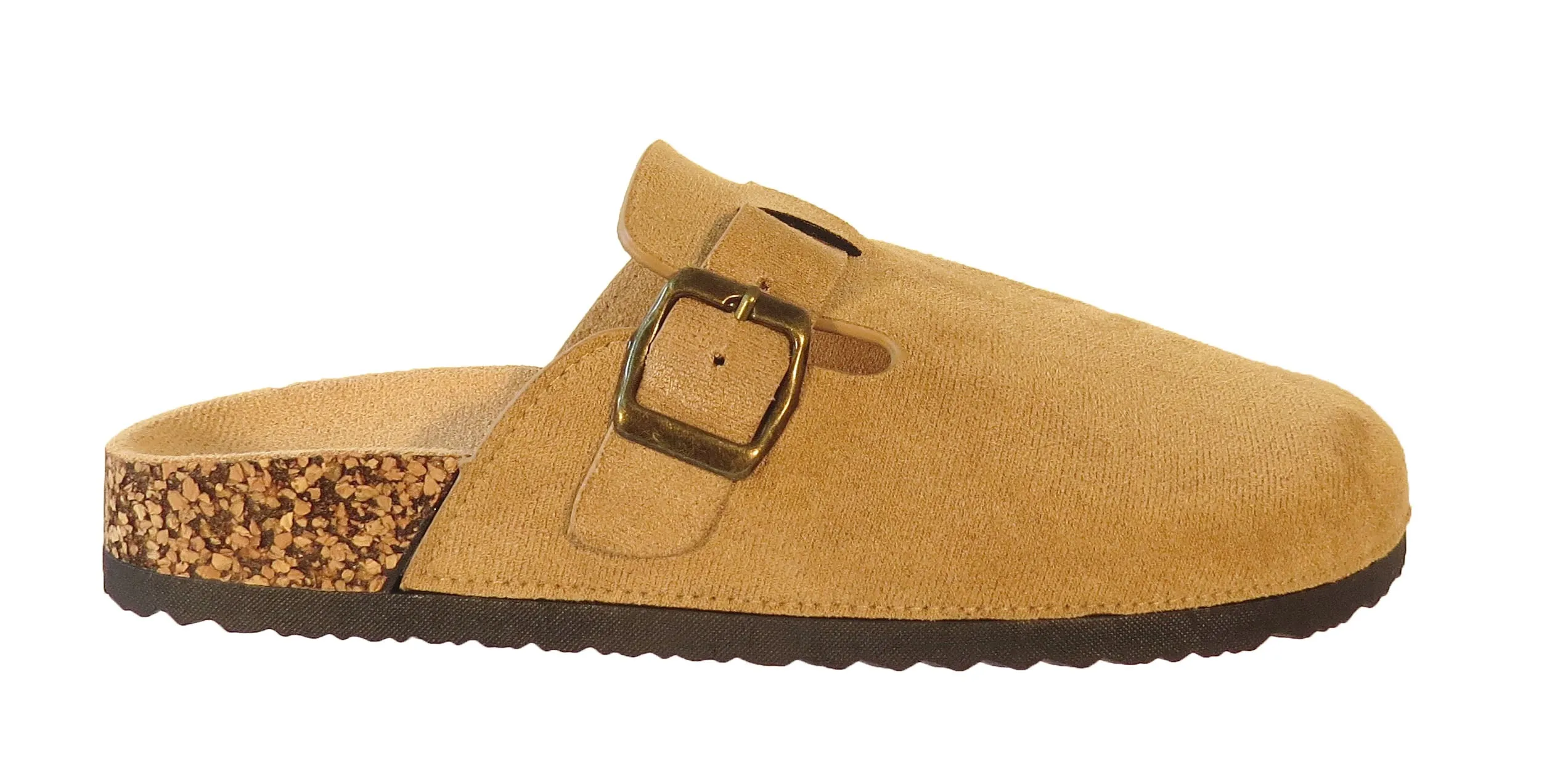 Becky Ladies Faux Suede Leather Plaform Buckle Clog Slippers - Comfortable Slip-On Sandals