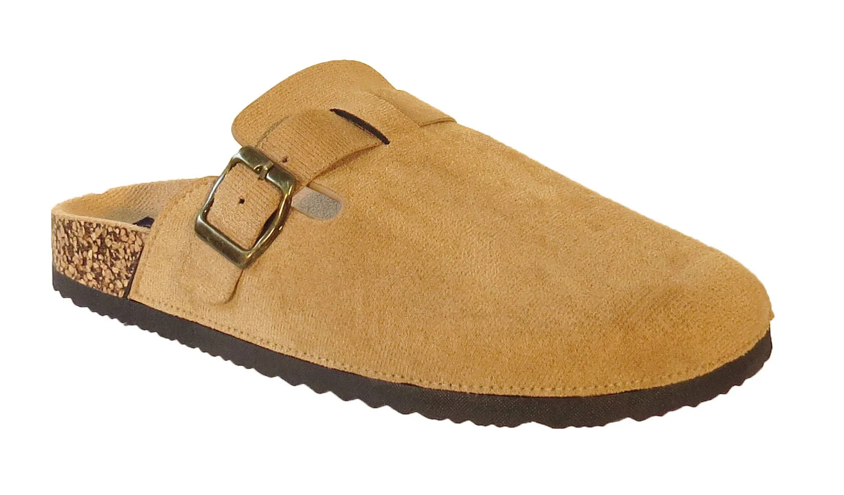 Becky Ladies Faux Suede Leather Plaform Buckle Clog Slippers - Comfortable Slip-On Sandals
