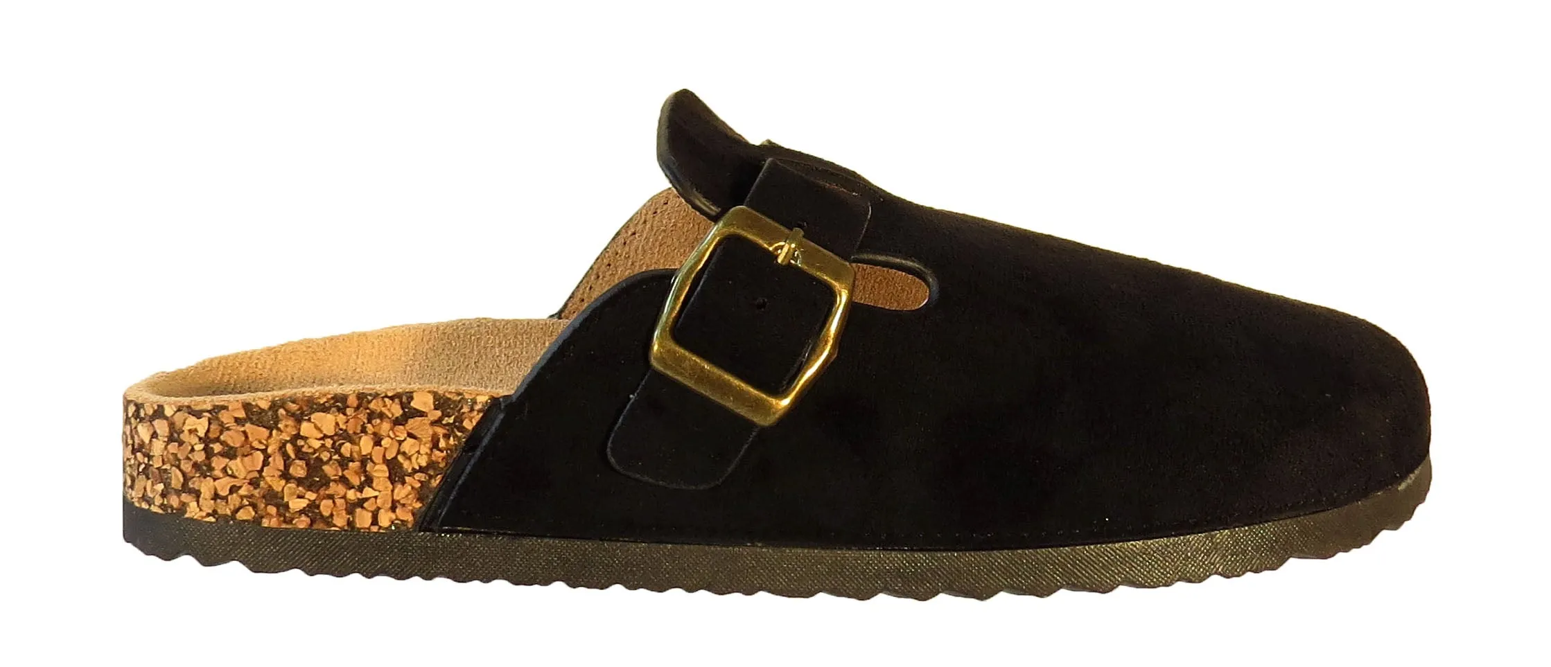 Becky Ladies Faux Suede Leather Plaform Buckle Clog Slippers - Comfortable Slip-On Sandals