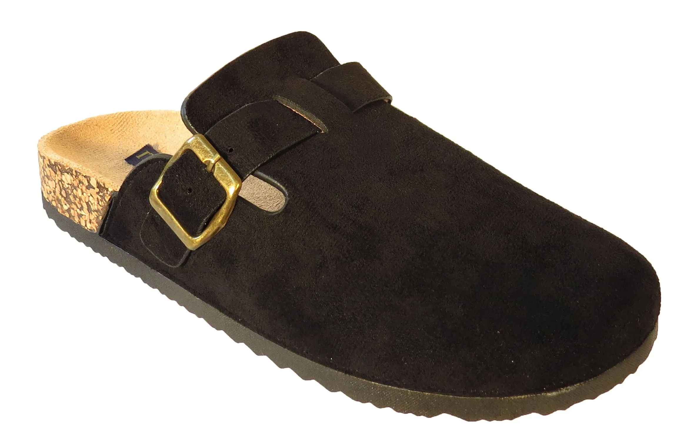 Becky Ladies Faux Suede Leather Plaform Buckle Clog Slippers - Comfortable Slip-On Sandals