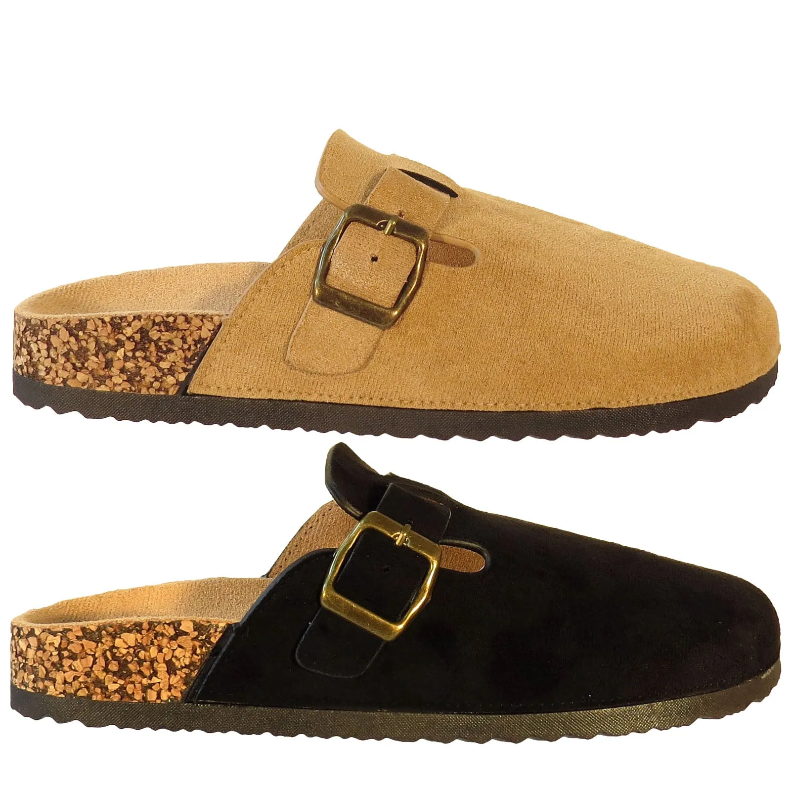 Becky Ladies Faux Suede Leather Plaform Buckle Clog Slippers - Comfortable Slip-On Sandals