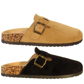 Becky Ladies Faux Suede Leather Plaform Buckle Clog Slippers - Comfortable Slip-On Sandals