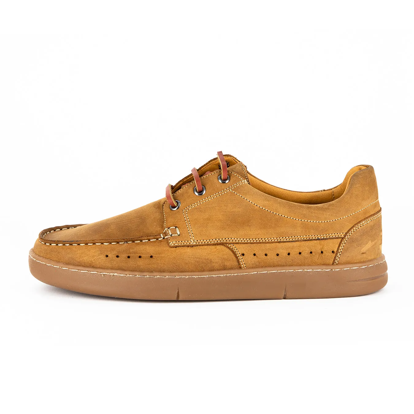 Bukekayo : Men's Leather Boat Shoe in Tan Castrol