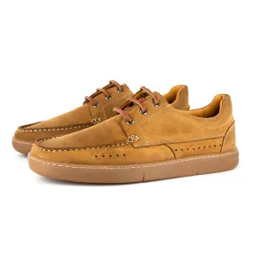 Bukekayo : Men's Leather Boat Shoe in Tan Castrol