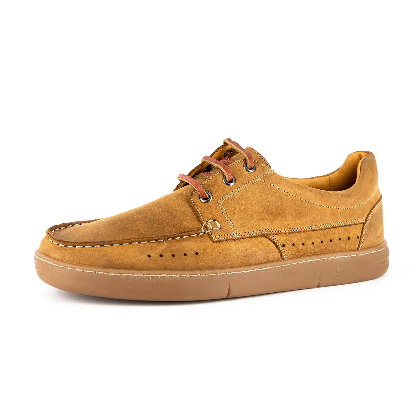 Bukekayo : Men's Leather Boat Shoe in Tan Castrol