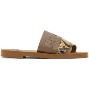 ChloÃ© Khaki Snake Woody Flat Mules