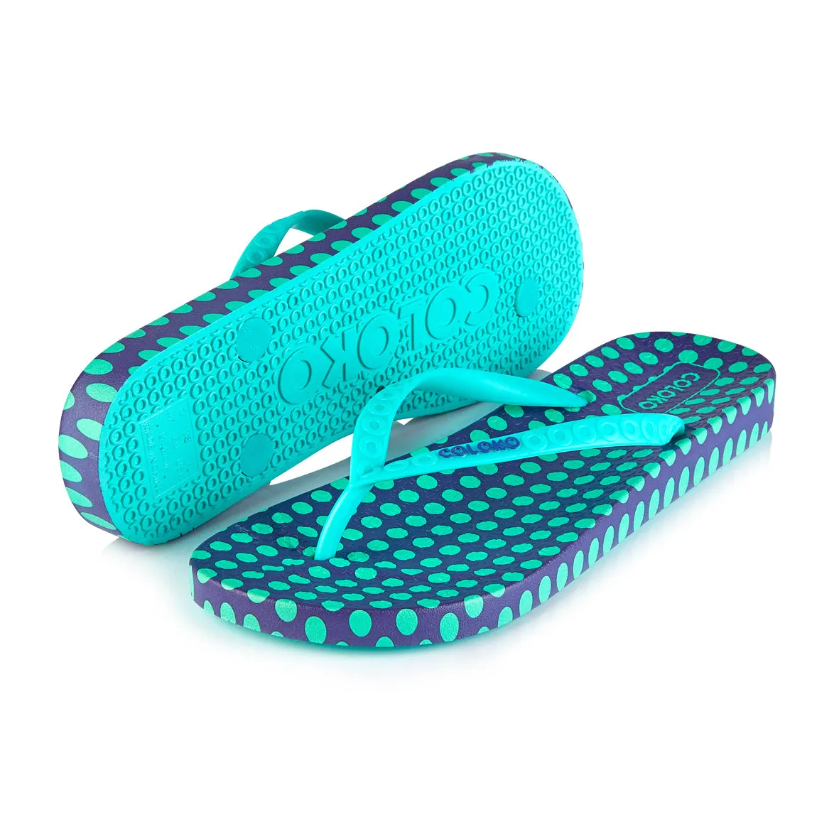 Coloko Laelia Blue & Purple Spot Ergonomic Footbed Flip Flops