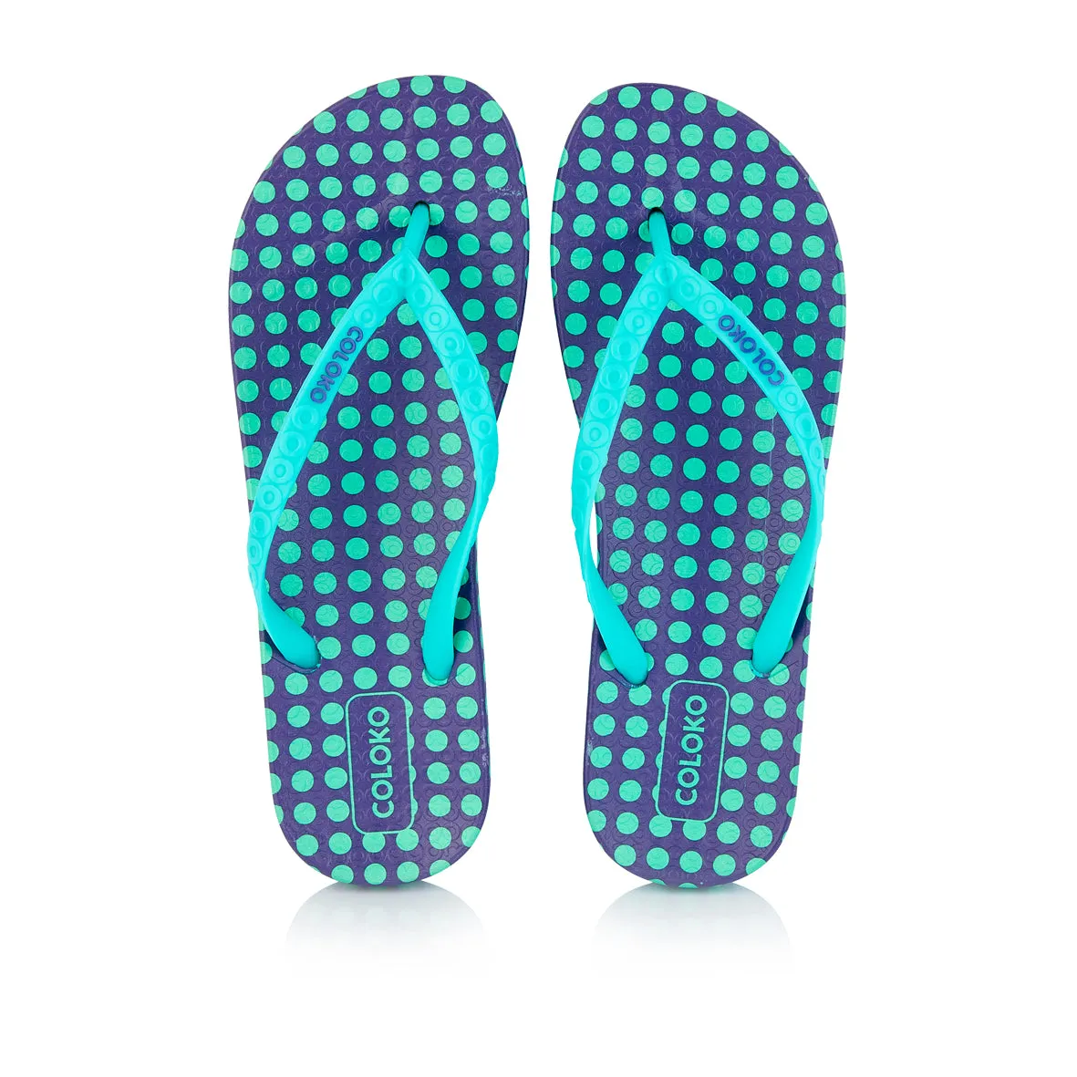 Coloko Laelia Blue & Purple Spot Ergonomic Footbed Flip Flops
