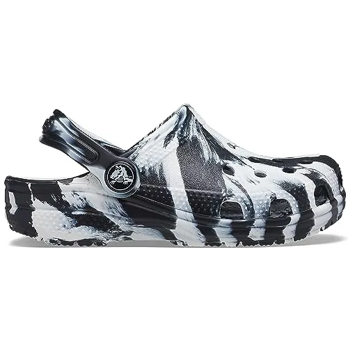 Crocs Unisex-Child Classic Marbled Tie-dye Clog | Black/White