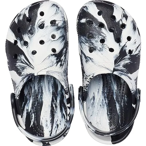 Crocs Unisex-Child Classic Marbled Tie-dye Clog | Black/White