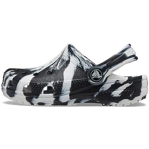 Crocs Unisex-Child Classic Marbled Tie-dye Clog | Black/White