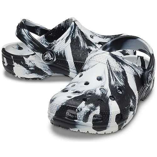 Crocs Unisex-Child Classic Marbled Tie-dye Clog | Black/White