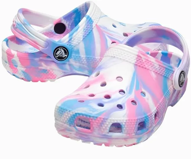 Crocs Unisex-Child Classic Marbled Tie-dye Clog | White/Pink