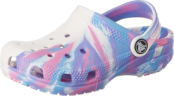 Crocs Unisex-Child Classic Marbled Tie-dye Clog | White/Pink