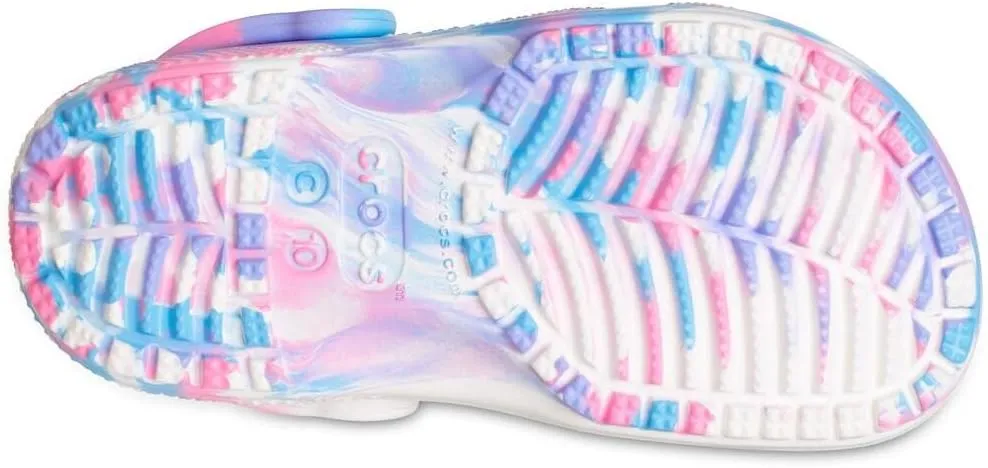 Crocs Unisex-Child Classic Marbled Tie-dye Clog | White/Pink