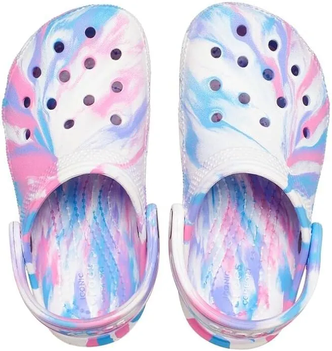 Crocs Unisex-Child Classic Marbled Tie-dye Clog | White/Pink