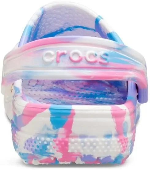 Crocs Unisex-Child Classic Marbled Tie-dye Clog | White/Pink