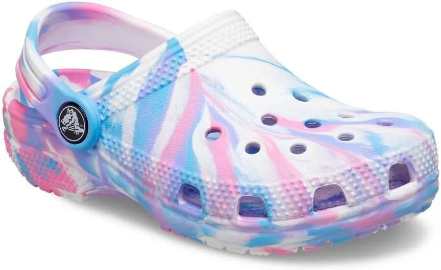 Crocs Unisex-Child Classic Marbled Tie-dye Clog | White/Pink
