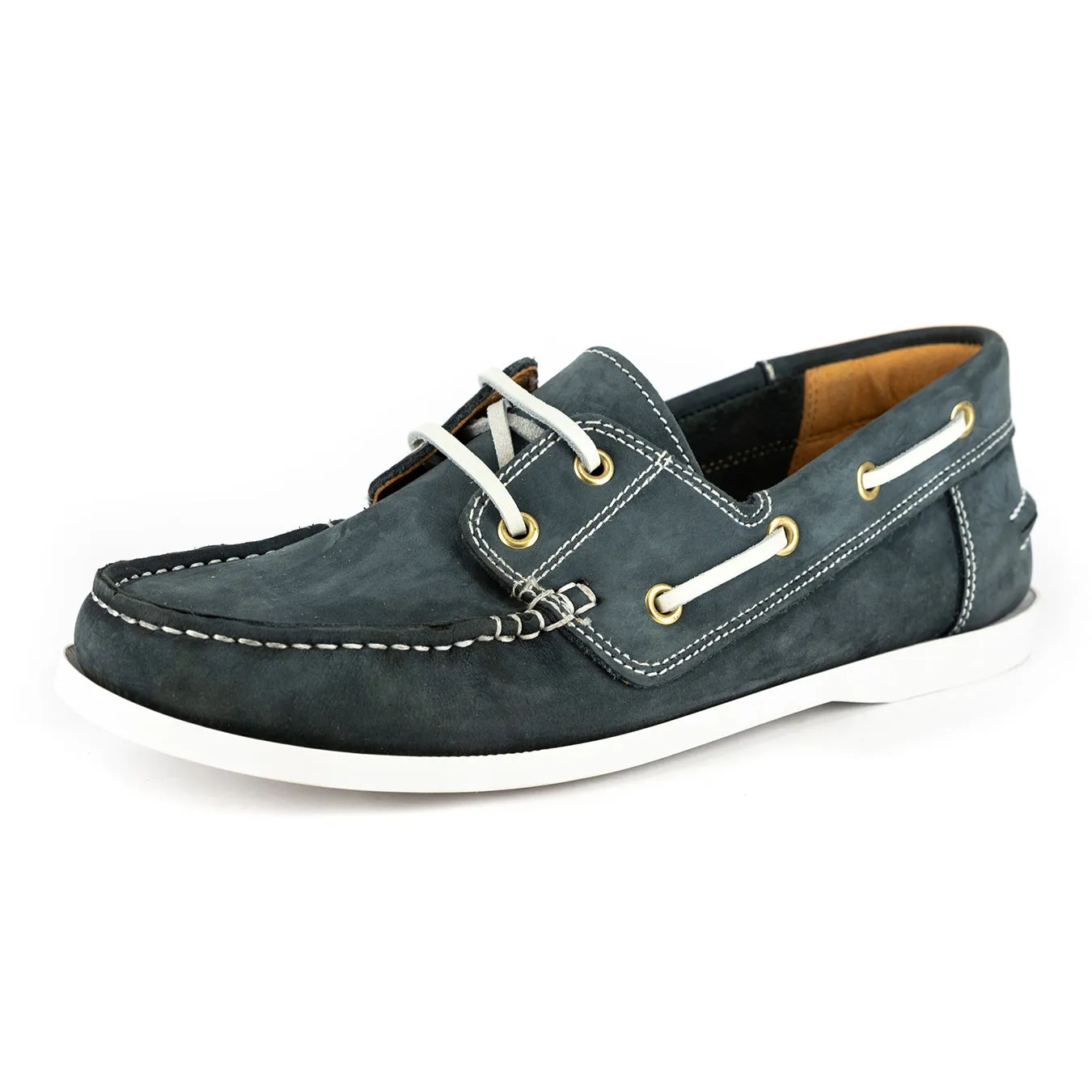 Exwaya : Mens Leather Boat Shoe in Marine Nubuck