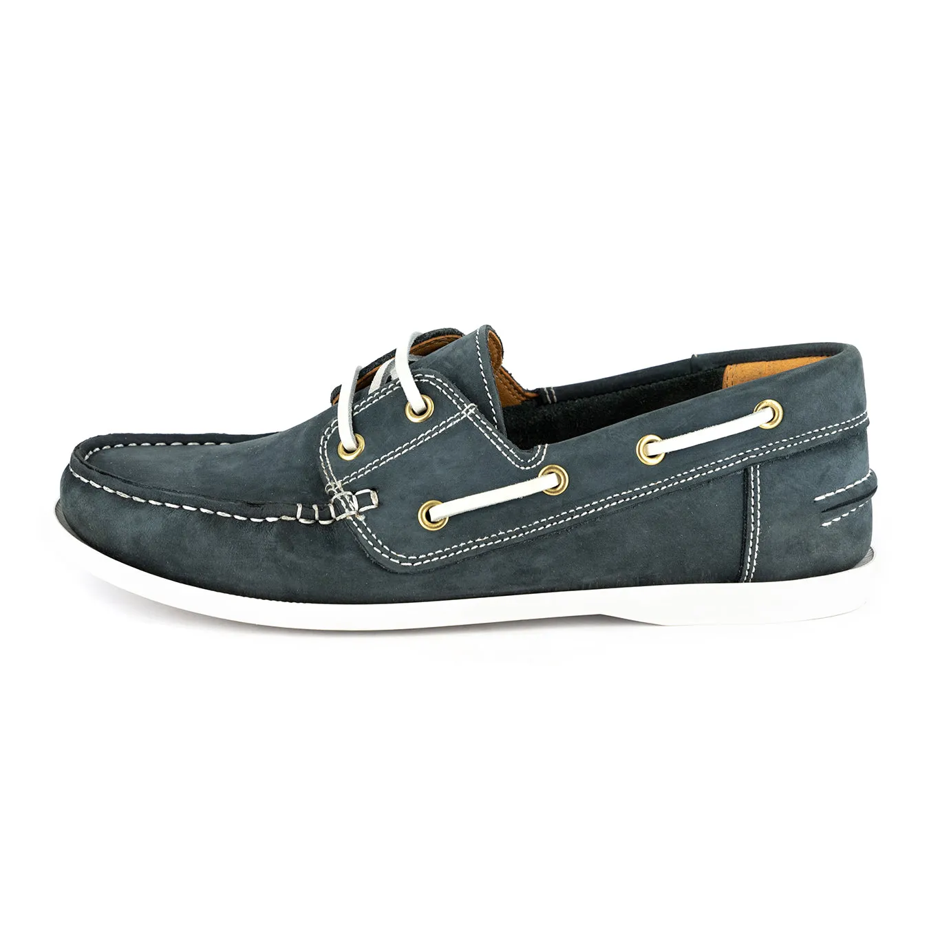 Exwaya : Mens Leather Boat Shoe in Marine Nubuck