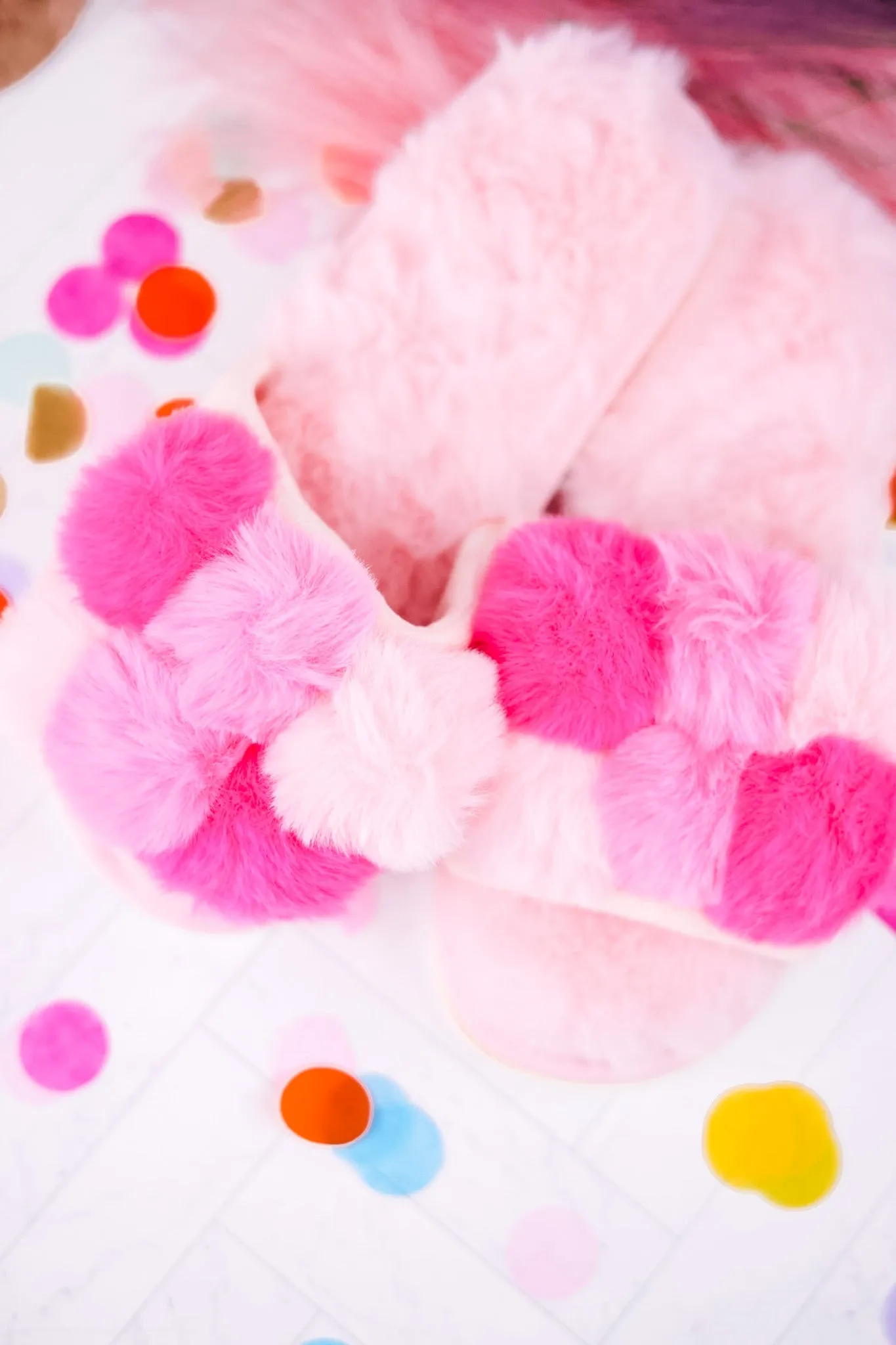 Fluffy Pink Pom Pom Slippers