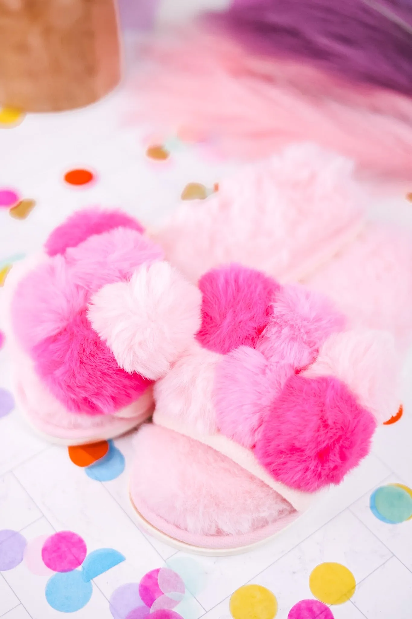 Fluffy Pink Pom Pom Slippers