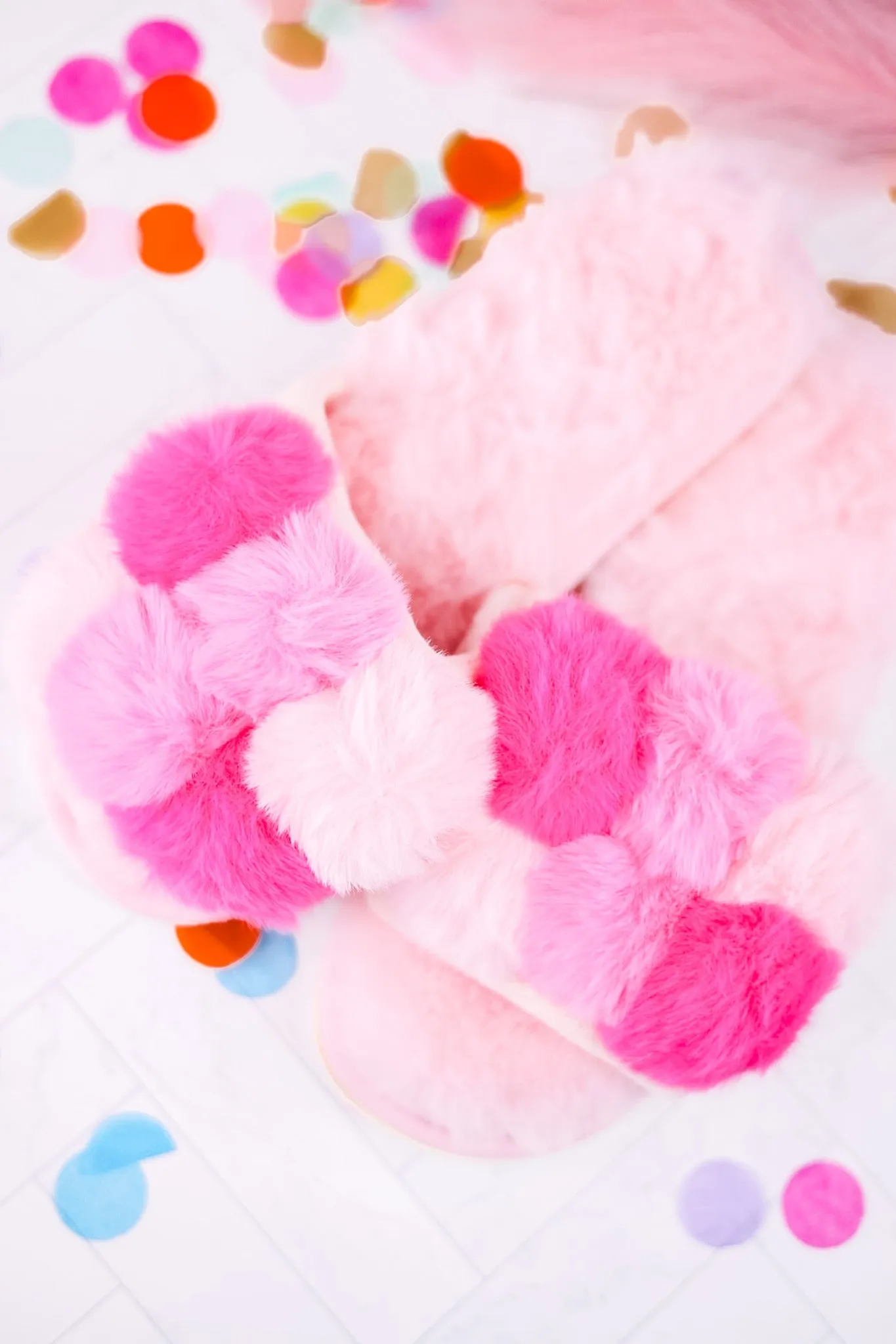 Fluffy Pink Pom Pom Slippers