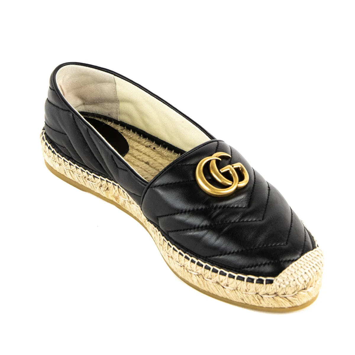 Gucci Black Leather Double GG Marmont Espadrilles Size US 9 | EU 39
