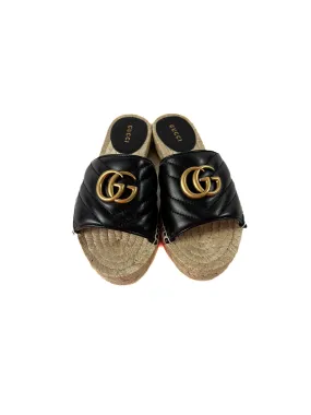 Gucci black leather Marmont espadrille slides size 35.5 NEW