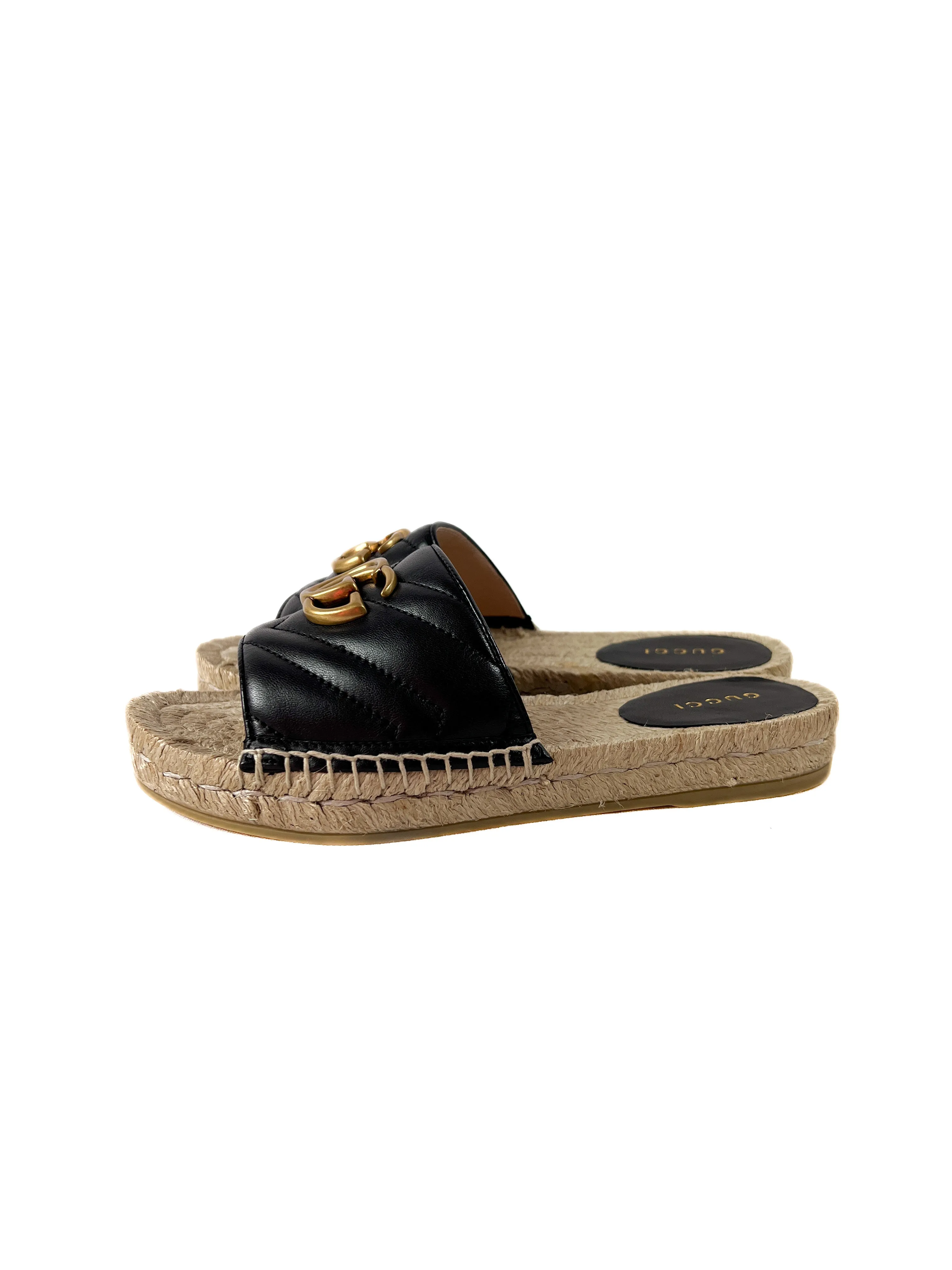 Gucci black leather Marmont espadrille slides size 35.5 NEW