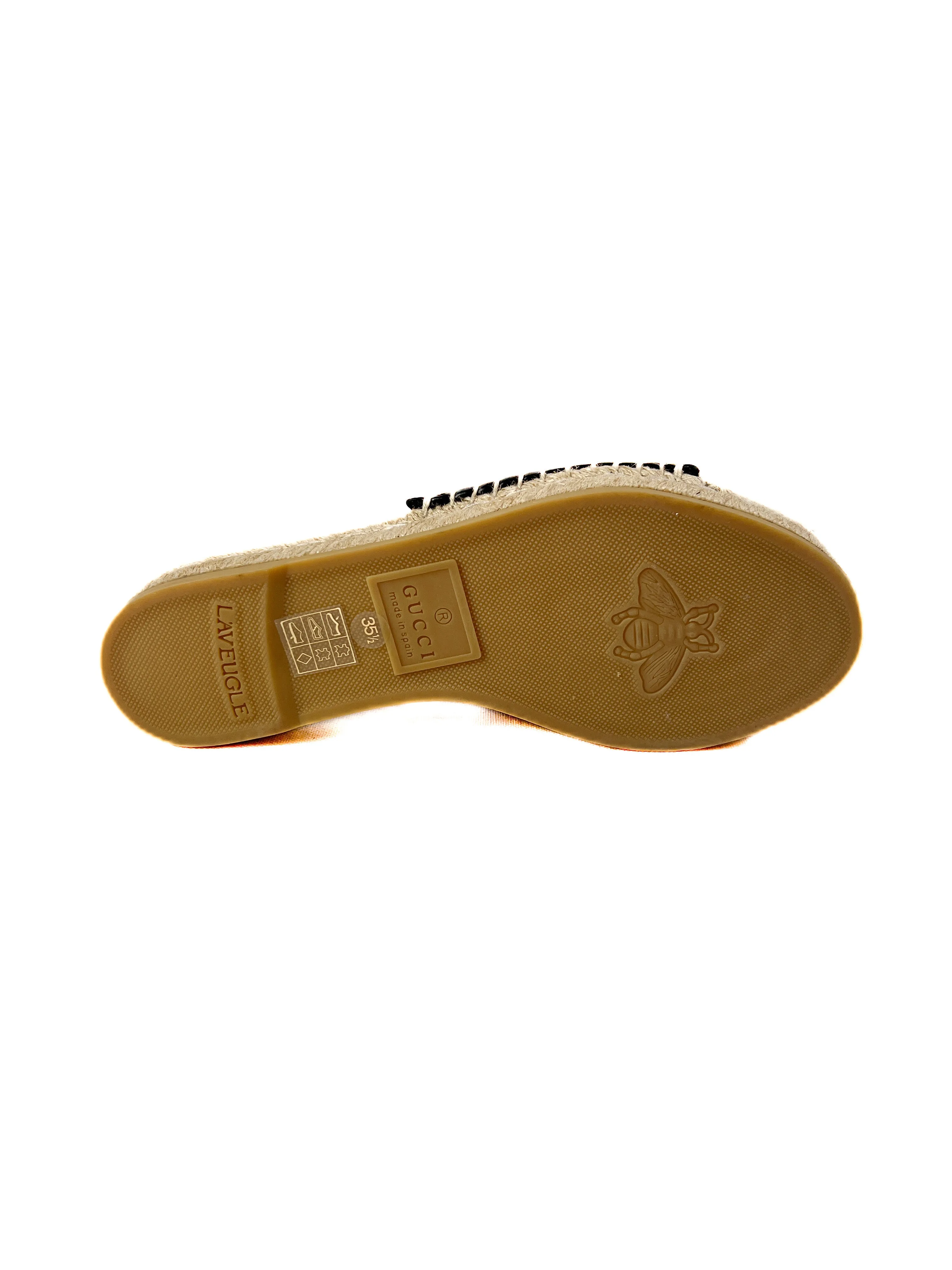 Gucci black leather Marmont espadrille slides size 35.5 NEW