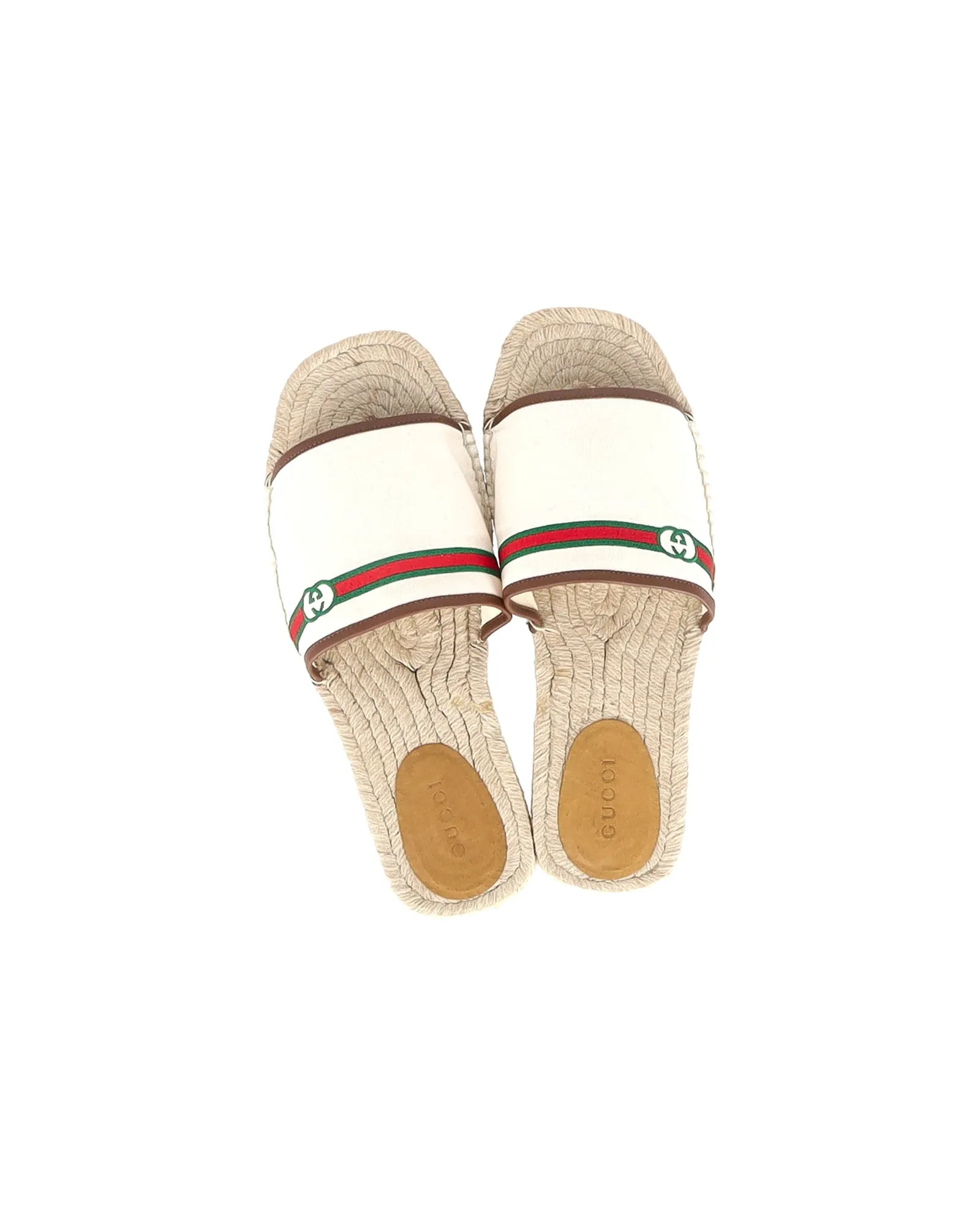 Gucci Embroidered GG Espadrille Sandals in Cream Canvas