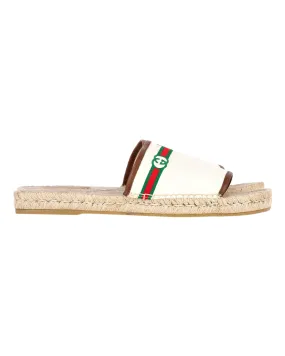 Gucci Embroidered GG Espadrille Sandals in Cream Canvas