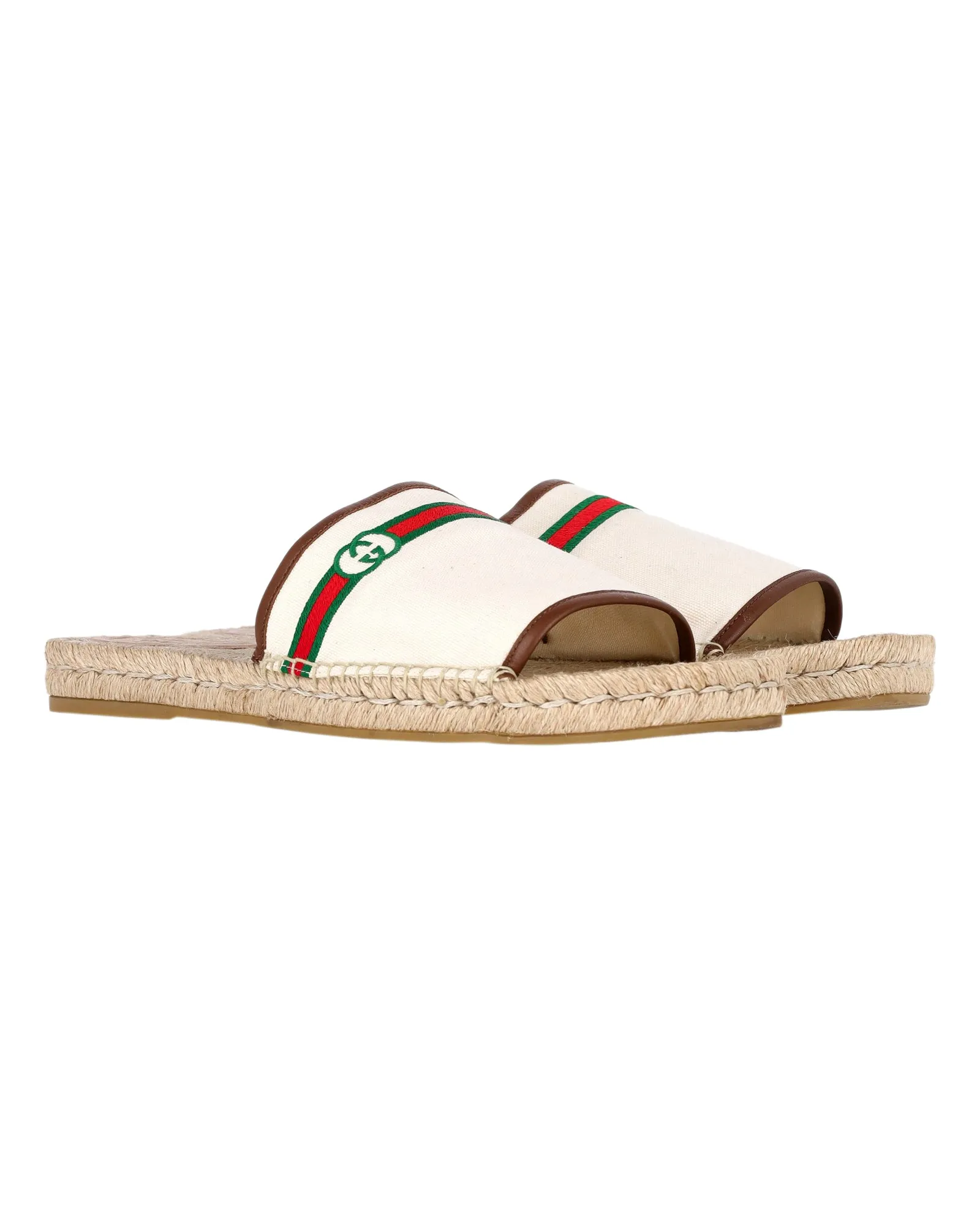 Gucci Embroidered GG Espadrille Sandals in Cream Canvas
