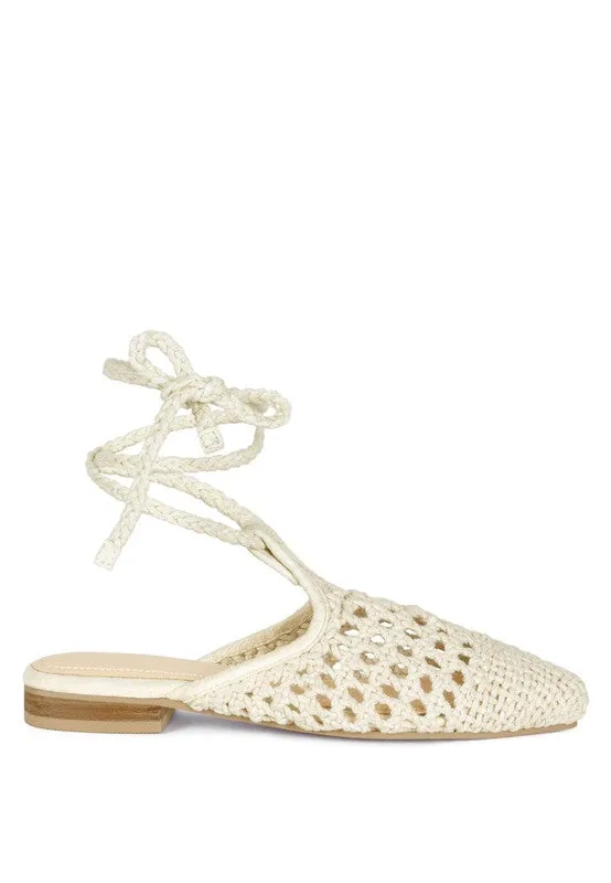 Hand Woven Cotton Tie Up Mule Flats