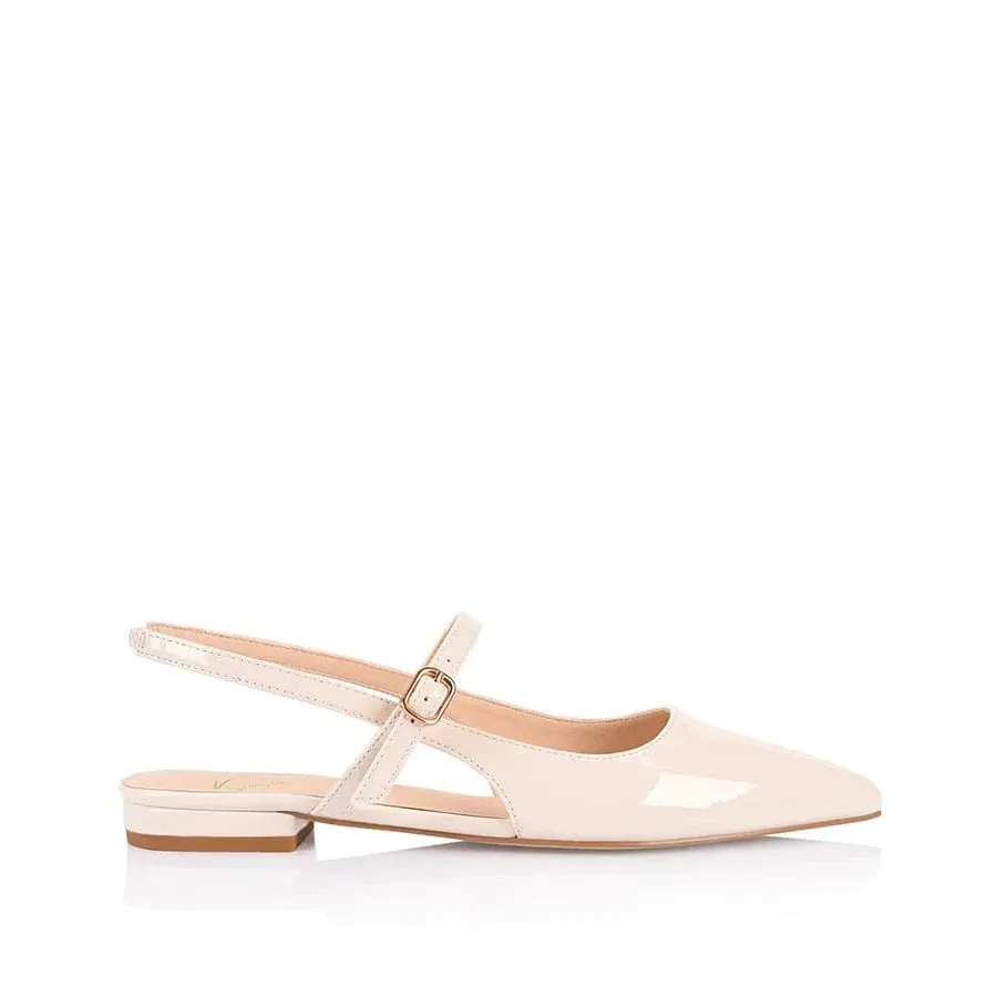 Hiatus Sling Back Flats - Bone White Patent