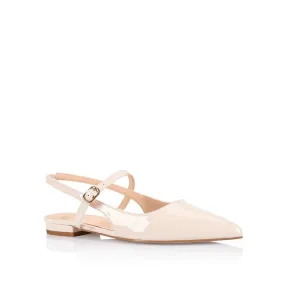 Hiatus Sling Back Flats - Bone White Patent