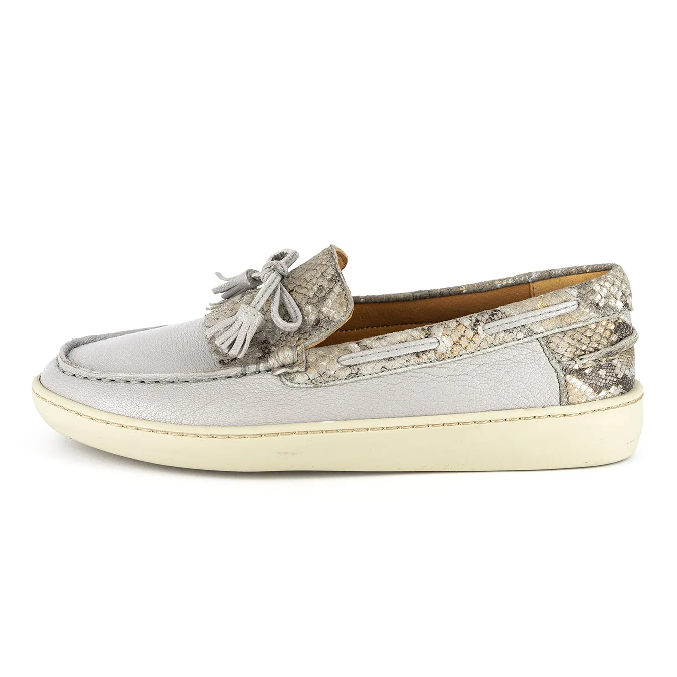 Intshakaza : Ladies Leather Moccasin in Quarry Cayak & Opal Rockafella