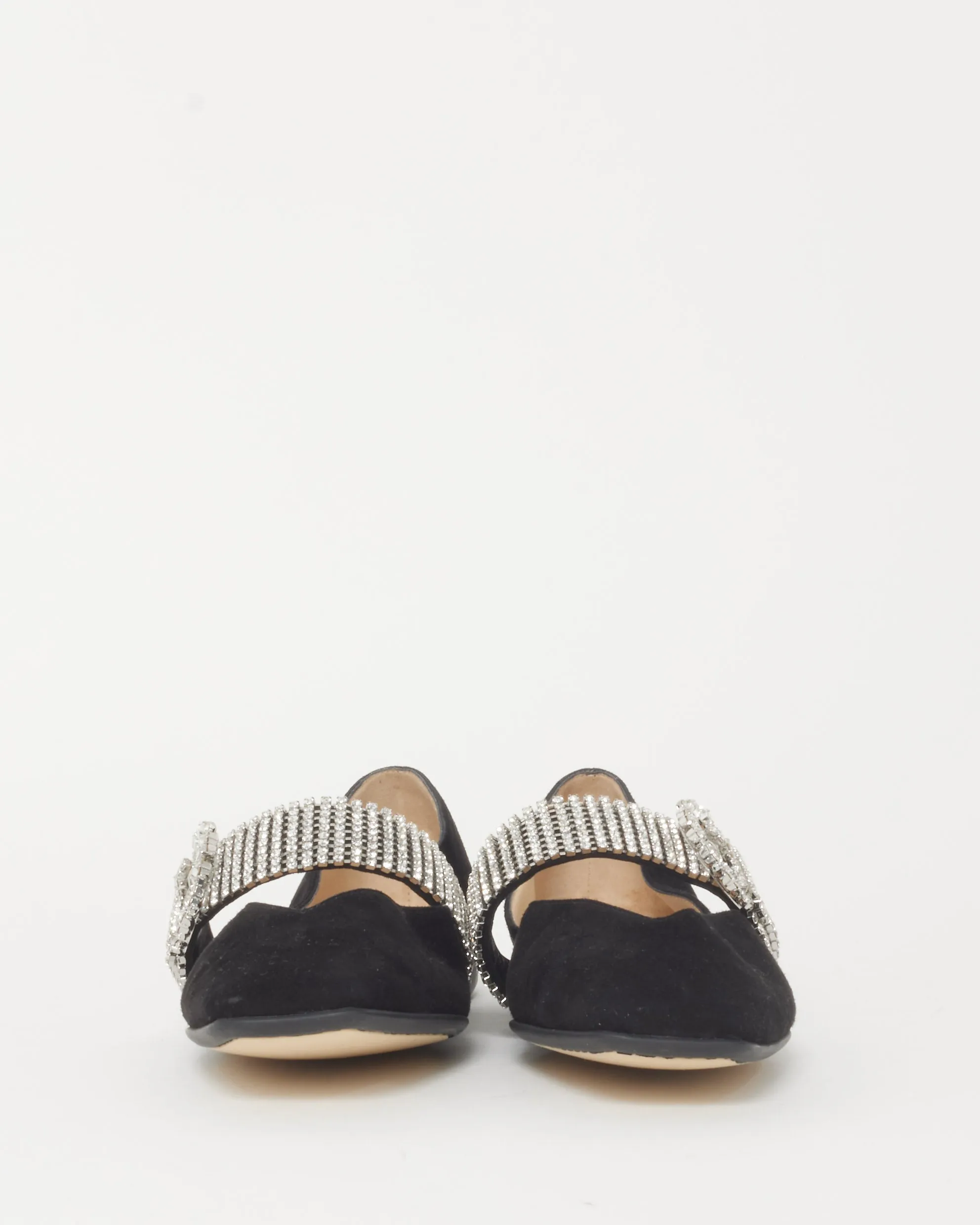 Jimmy Choo Black Suede Rhinestone Buckle Flats - 39
