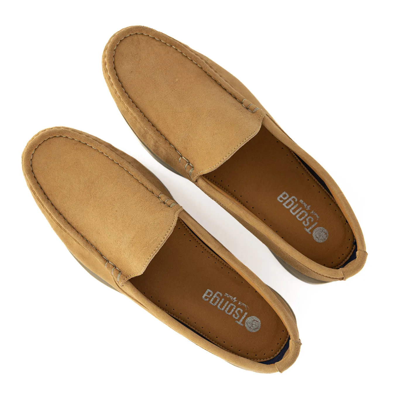 Kinshasa : Mens Leather Moccasin in Beige Madrid Velutto