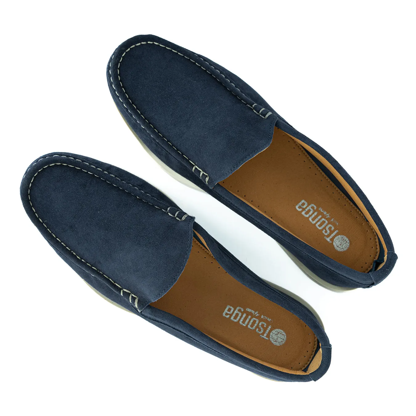 Kinshasa : Mens Leather Moccasin in Navy Bristol Velutto