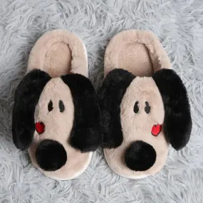 Ladies Plush Dog Face Slippers - Size Medium/Large
