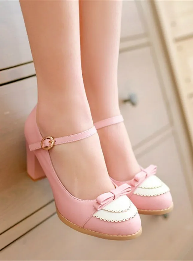 Leather Platforms Lolita Shoes Bowtie High Heel Shoes