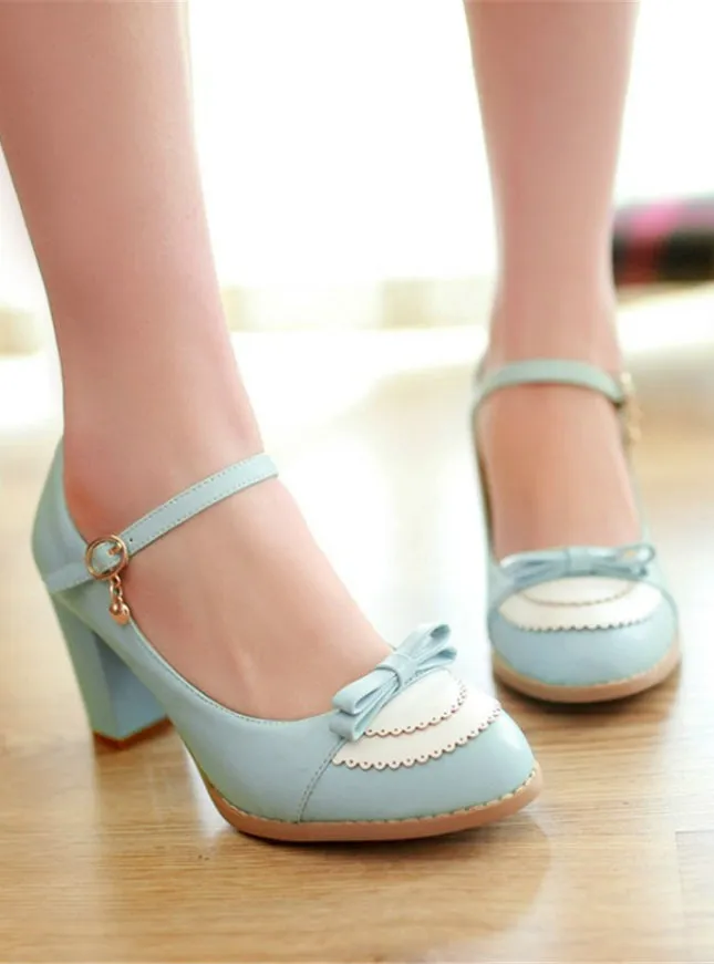 Leather Platforms Lolita Shoes Bowtie High Heel Shoes