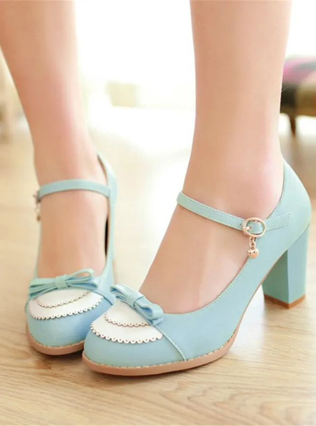 Leather Platforms Lolita Shoes Bowtie High Heel Shoes