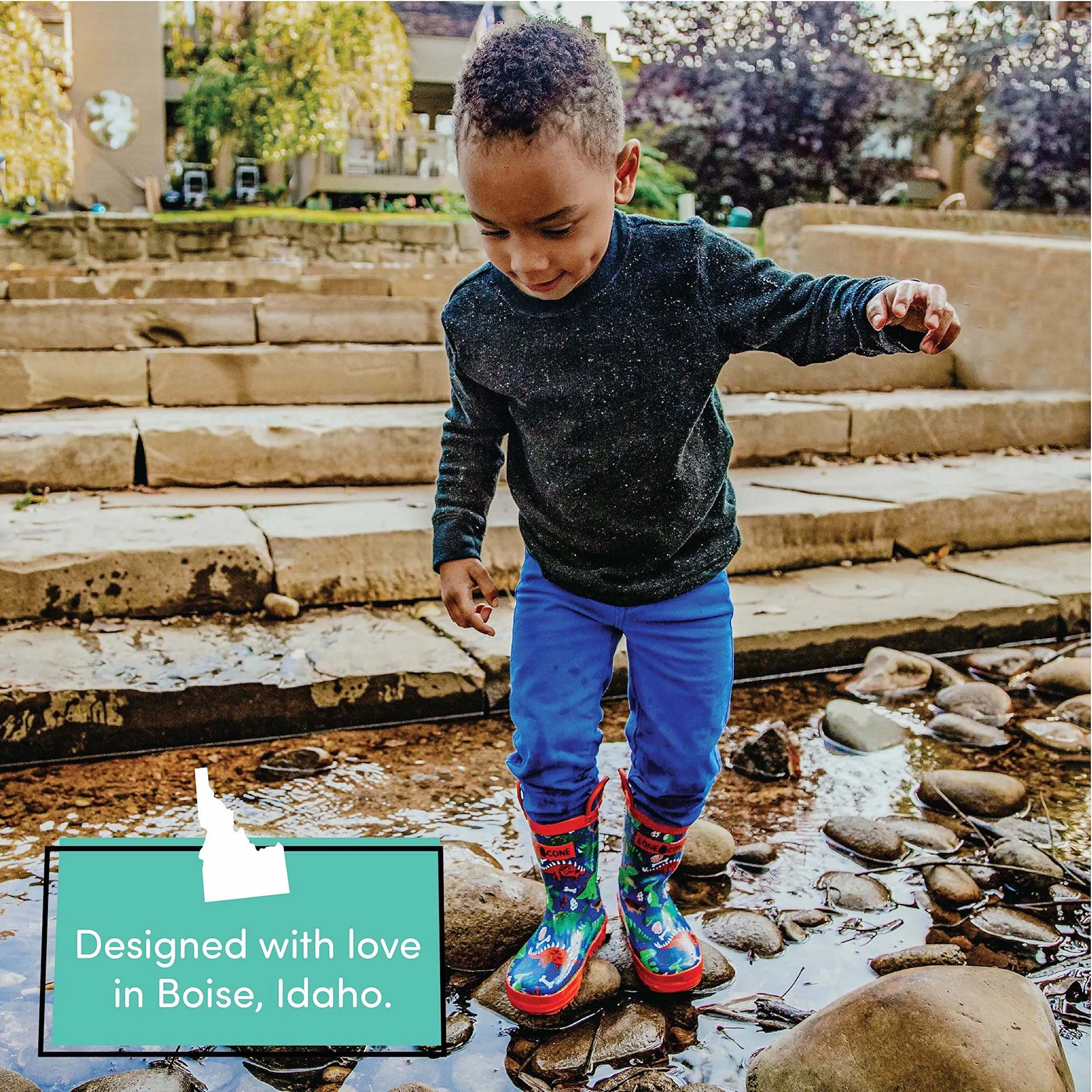 Lone Cone Rain Boots with Easy-On Handles in Fun Patterns for Toddlers and Kids, Puddle-a-Saurus Dinosaur, 6 Toddler