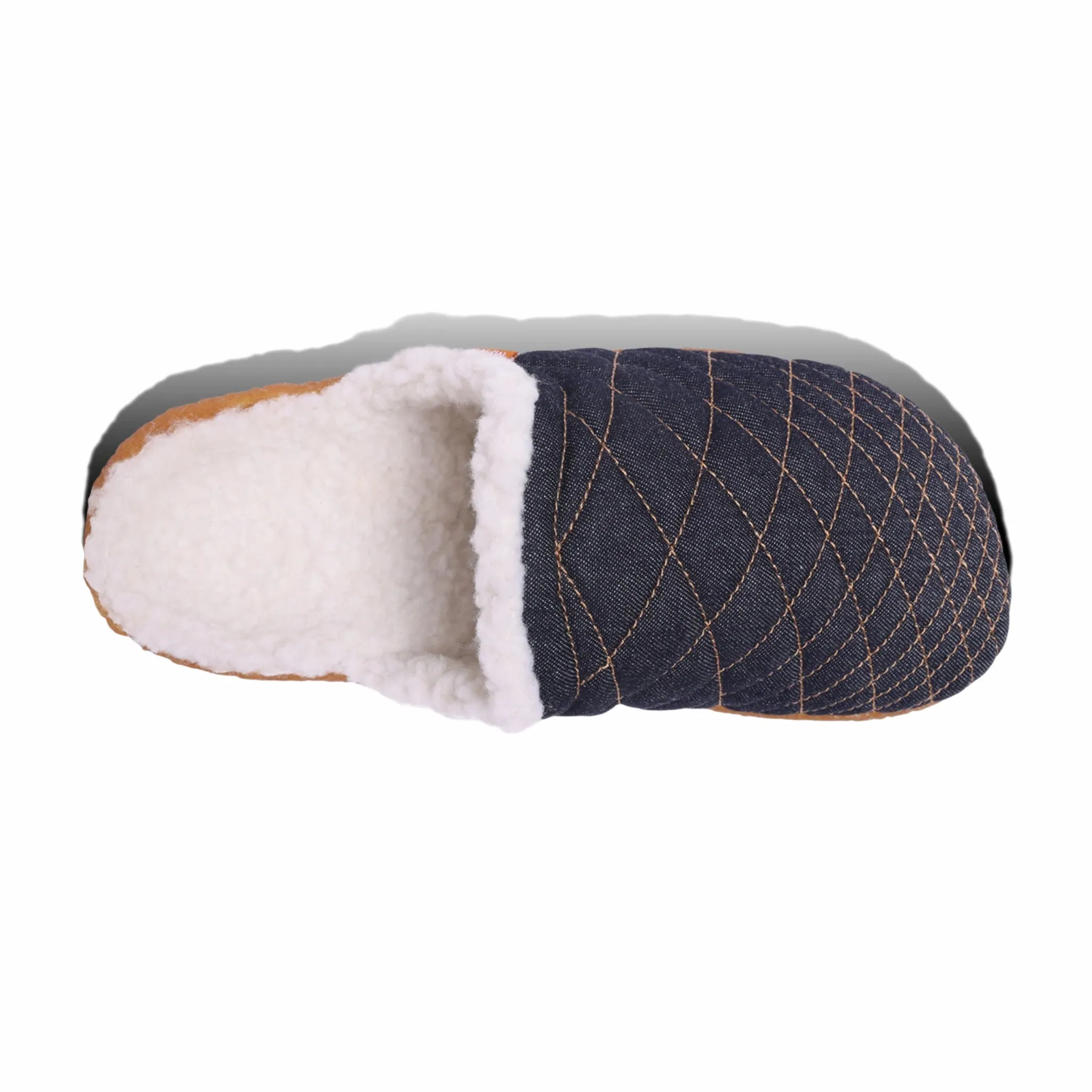 Malibu Sandals Women's Colony Mule Quilted Kiahara Denim Sherpa Slipper (Dark Blue/Ivory/Crepe Rubber)